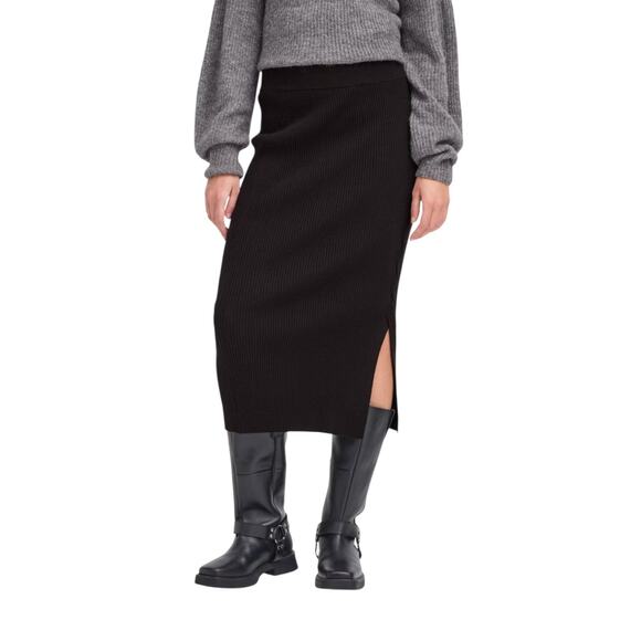 Ichi IHDOLLIS Ribbed Knit Midi Skirt, Size Small, Color Black - Picture 3 of 6